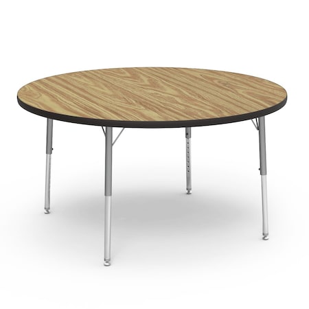 Virco 48 in. W, 48 in. L, 17-25 in. H, Medium Oak Top / Black Edge 4848RLO